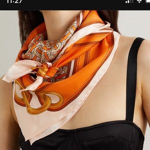 Burberry Print Logo Silk Orange Twill Scarf